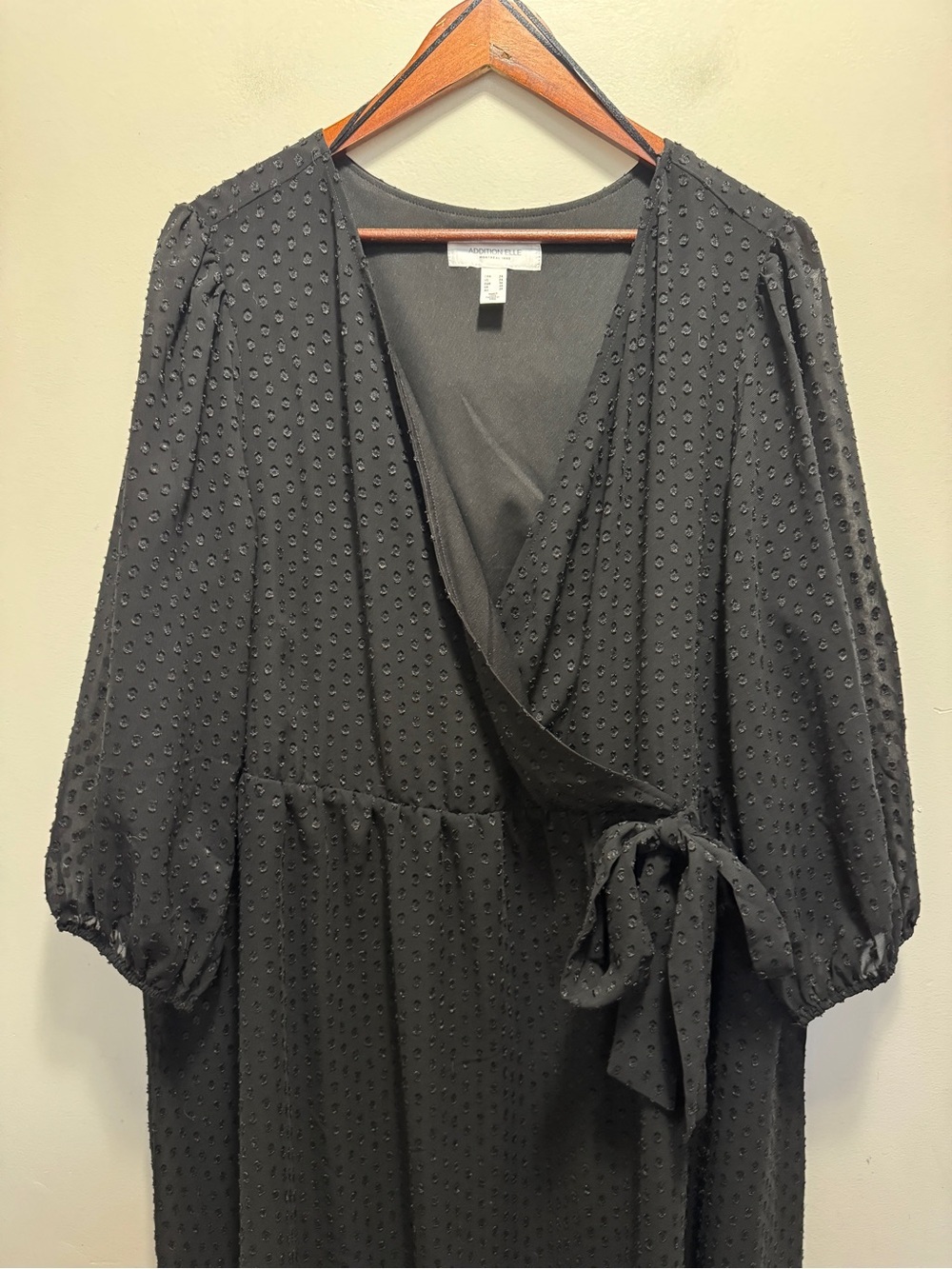 Addition Elle Black Polka Dot Faux Wrap Dress Sheer Sleeves Size 24 - Picture 3 of 10